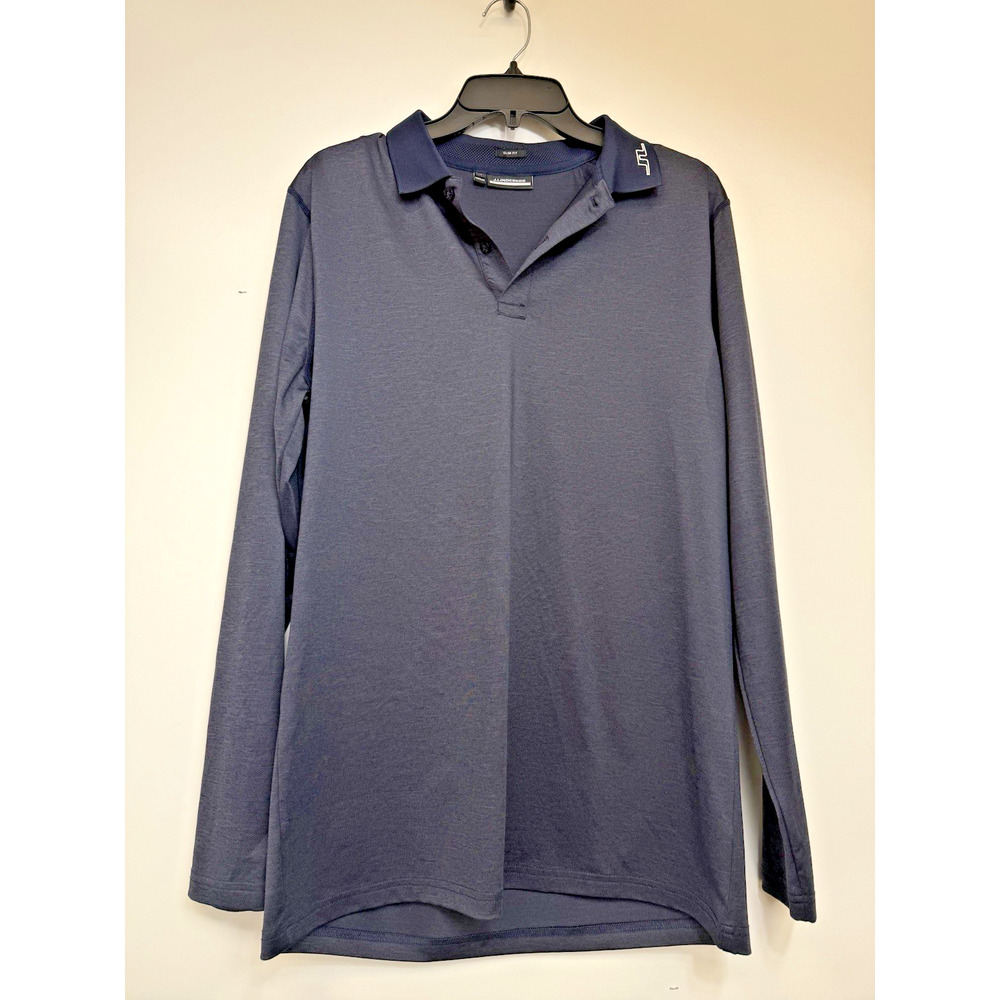 J. Lindberg Jakob Slim Fit Golf Polo Shirt Men's Medium Blue Long Sleeve Logo